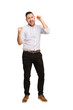© Asier - Full body adult latin man cut out isolated cheering carefree and excited. Victory concept.