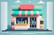 Cartoon Minimal Color Convenience Store Style Local store construction Concept for Marketing Groceries. a based image. Generative AI