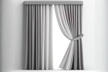 Sticker - gray and white curtains Front view, isolated on a white backdrop. Prepared image for mockup. Generative AI