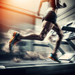© ArgitopIA - runner running on treadmill with speed motion. sport and healthy lifestyle concept. generative ai