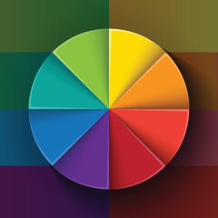 Aufkleber - Abstract infographic rainbow sectors 3d circle shape 8 options chart on colorful background