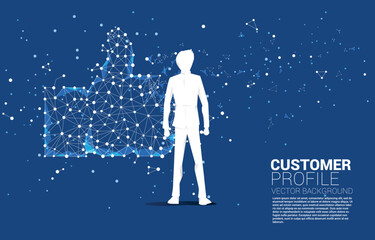 Wall Mural - Silhouette of businessman standing with thumb up icon from dot connect line polygon network. concept of customer satisfaction , client rating and ranking.