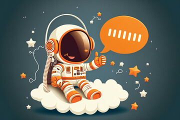 Wall Mural - astronaut figure floating on a rocket while wearing a spacesuit and a headset microphone and giving 