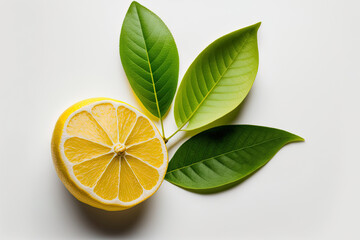 Poster - Isolated lemon and leaf on a white background. Generative AI