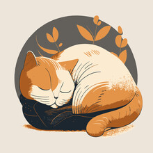 Sleeping Orange Cat Illustration