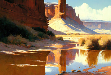 Wall Mural - Oil painting of desert landscape by generative AI