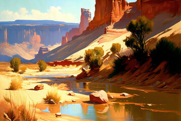 Wall Mural - Oil painting of desert landscape by generative AI