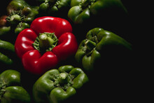 Red And Green Peppers Close Up