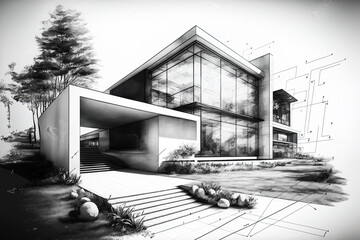 Wall Mural - Illustration of contemporary home architecture. Generative AI