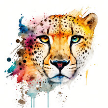 Abstract Watercolor Image Of A Cheetah, Created With Generative AI Technology