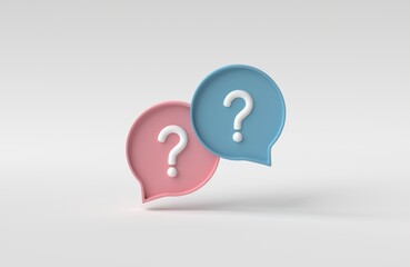 Fototapete - Social media notification with question mark icon on white background. FAQ symbol concept. 3D render, 3D illustration.