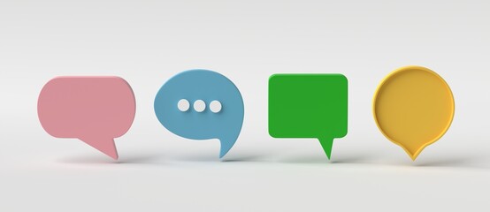 Poster - Set of Speech bubble chat icon on white background. Minimal message box cartoon. 3D rendering, 3D illustration.