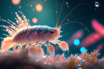 An extremely sharp and detailed portrait of shrimp macro. Generative AI. Detailed shrimp. Shrimp macro.