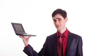 Studio shot of young business man, isolated on white