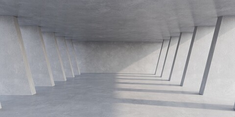 Empty  concrete space interior with sunlight and shadow, 3d rendering