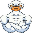 Cute duck mascot with muscle body
