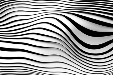 Poster - Abstract geometric lines design element.  Black and white  horizontal striped background. 3d illustration