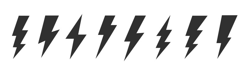 Wall Mural - Lightning bolt icons collection. Flash symbol, thunderbolt. Simple lightning strike sign. Vector illustration
