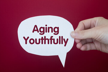 Poster - Speech bubble in front of colored background with Aging Youthfully text.