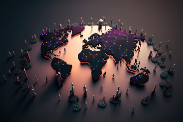 Crowds of people on world globe, business and technology concept generative ai illustration