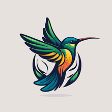 Logo Of Flaying Hummingbird Bird Colorful Vector Style. Colibri Icon