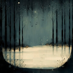 Fototapete - Overcast forest illustration