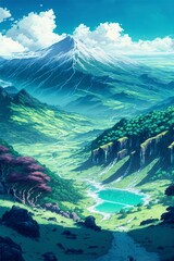 Wall Mural - a tranquil valley between mountains