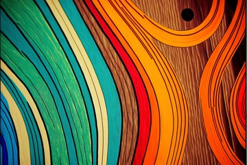 Poster - A close-up of a colorful, abstract pattern on a piece of wood