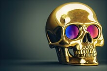 Golden Skull - Human Skull Made Out Of 24 Karat Gold With 3D Shading And A Photorealistic Look To Represent Death. Made By Generative AI