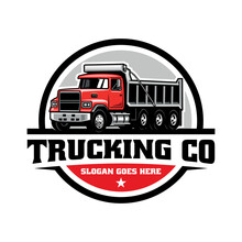 Dump Truck Illustration Logo Vector In Emblem Style
