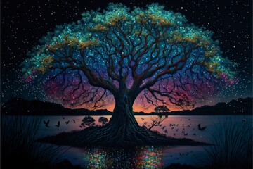 Wall Mural - Thousand year old tree on a small island