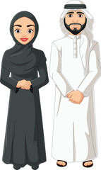 Wall Mural - Cartoon arabic couple wearing traditional costume