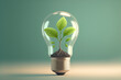 Small plant growing inside a lightbulb. Light Bulb with sprout inside. Green energy concept. Generative AI