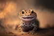 illustration close-up of cute exotic pet leopard gecko with blur nature background, smiley face