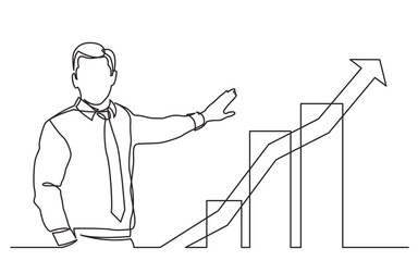 Poster - continuous line drawing business showing growing graph png image with transparent background