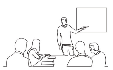 Leinwandbilder - continuous line drawing business presentation in meeting room with screen PNG image with transparent background