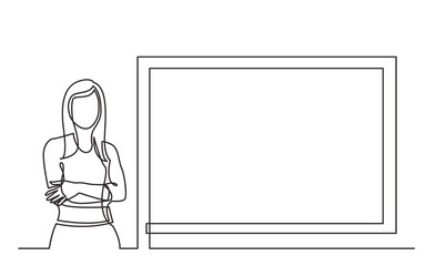 Poster - continuous line drawing business trainer standing by screen PNG image with transparent background