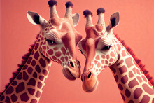 A Pair Of Giraffes In Love On An Orange Background, Illustration Of A Valentine's Day Card Ai Generated, 