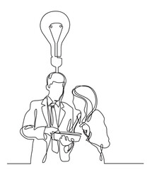 Poster - continuous line drawing cowokers discussing idea png image with transparent background