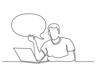Poster - continuous line drawing man holding his opinion png image with transparent background