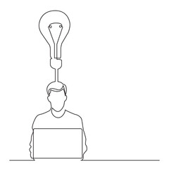 Poster - continuous line drawing man sitting with laptop computer create new idea png image with transparent 