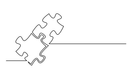 Poster - continuous line drawing of two puzzle pieces connected together png image with transparent backgroun