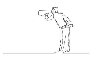 Poster - continuous line drawing standing man shouting in megaphone png image with transparent background
