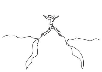 Poster - continuous line drawing woman jumping over canyon png image with transparent background