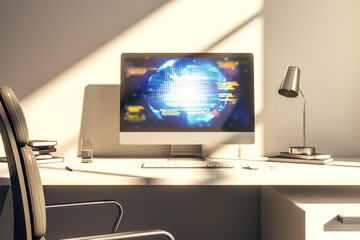 Aufkleber - Abstract creative coding concept with world map on modern laptop screen. 3D Rendering