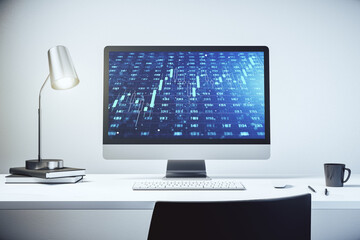 Poster - Modern computer screen with creative statistics data hologram, stats and analytics concept. 3D Rendering