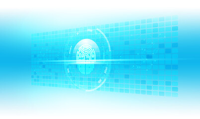 Poster - Fingerprint scanner icon and round button with metallic background.Vector illustration