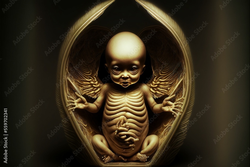 Alien baby in utero, bizarre horror, generative AI