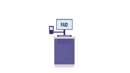 Poster - Animated self-service checkout. Flat cartoon style HD video footage. IoT technology in supermarket color illustration on white background with alpha channel transparency for animation