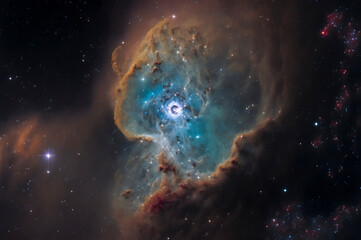 science fiction illustrarion, nebula gas cloud in deep outer space, colorful space background with s